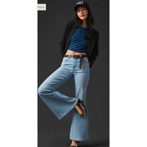 Anthropologie Pilcro Tulip Mid-Rise Flare Light Wash Stretchy Jeans Size 26 - Picture 2 of 11